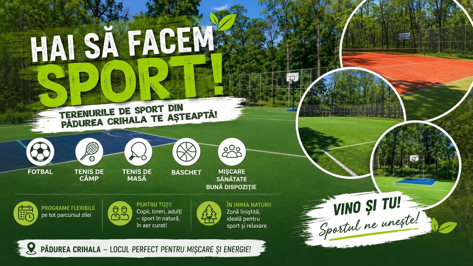 Sport pentru toți la Crihala: fotbal, tenis, baschet și relaxare în aer liber